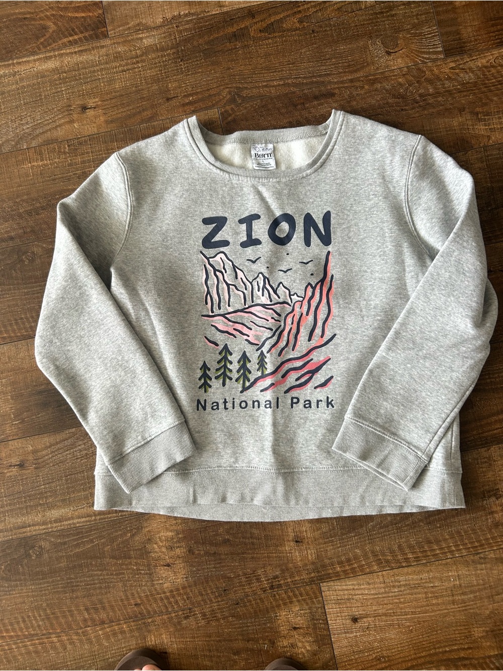 Born Grey Zion National Park Crewneck Sweatshirt with Pink & Navy Graphic
Size L